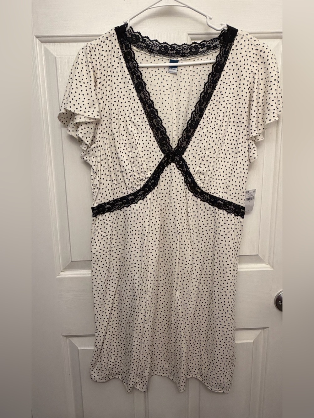 Old Navy Cream Dress with Black Polka Dots and Black Lace Trim